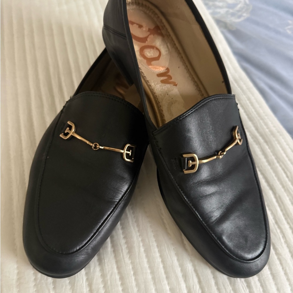 Sam Edelman Black Leather Loafers with Gold Bit